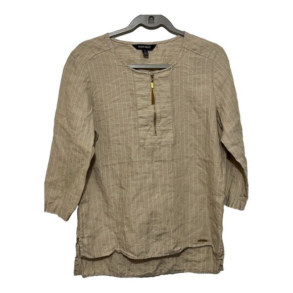 Ellen Tracy 3/4 sleeve linen blouse zip neck size small - Picture 1 of 8
